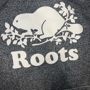 New no tags, large ROOTS hoodie with cream drawstrings, thick & warm, grey marl